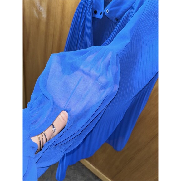 BY MALENE BIRGER WOMEN Cobalt Blue Pleated Accordion BLOUSE EU 36 US S Sheer - Picture 14 of 16